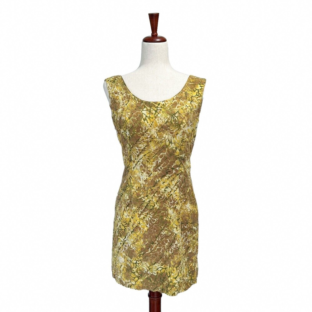 Tropical Tantrum Dress Medium Women's Yellow Vintage VTG 90s Batik Summer (6)